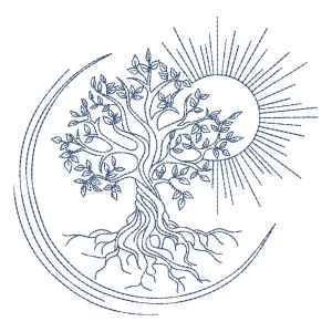Tree, Sun and Moon in Contour Embroidery Design