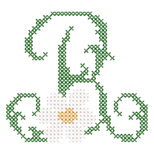 Monogram with Flower Letter R (Cross Stitch) Embroidery Design