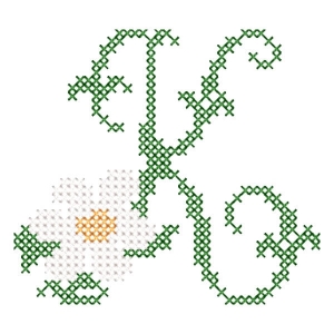 Monogram with Flower Letter K (Cross Stitch) Embroidery Design