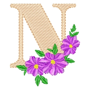 Matriz de bordado Monograma com Floral Letra N (Ponto Cruz)