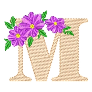 Matriz de bordado Monograma com Floral Letra M (Ponto Cruz)