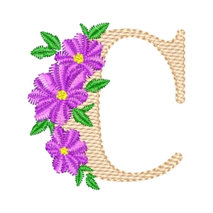 Matriz de bordado Monograma com Floral Letra C (Ponto Cruz)