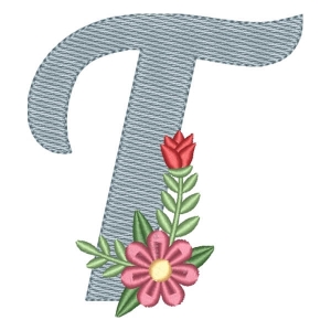 Matriz de bordado Monograma Floral Letra T (Pontos Leves)