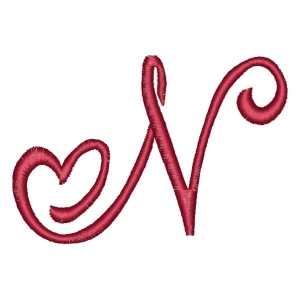 Heart Alphabet Letter N Embroidery Design