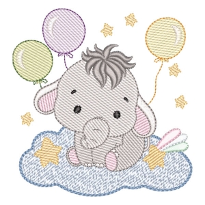 Elephant on Cloud (Quick Stitch) Embroidery Design