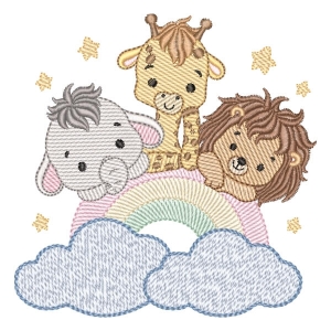Animals on Cloud (Quick Stitch) Embroidery Design