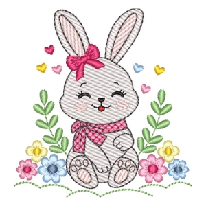 Bunny with Flowers (Quick Stitch) Embroidery Design