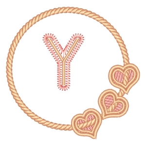Letter Y in Frame with Hearts Embroidery Design