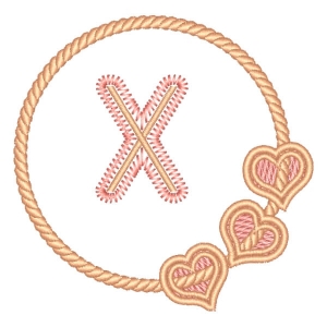 Letter X in Frame with Hearts Embroidery Design