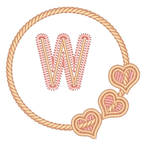Letter W in Frame with Hearts Embroidery Design