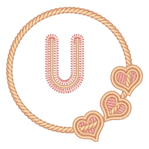 Letter U in Frame with Hearts Embroidery Design