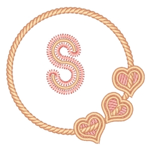 Letter S in Frame with Hearts Embroidery Design