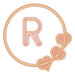 Matriz de bordado Letra R em Moldura Corações