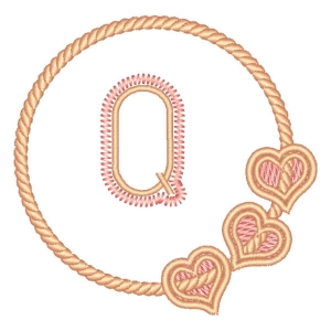 Matriz de bordado Letra Q em Moldura Corações