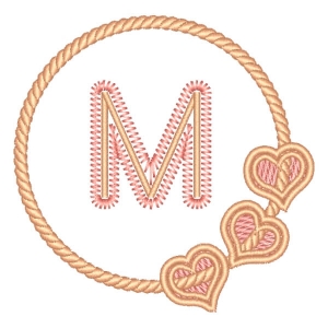 Matriz de bordado Letra M em Moldura Corações