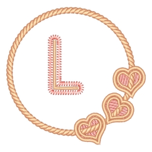 Letter L in Frame with Hearts Embroidery Design