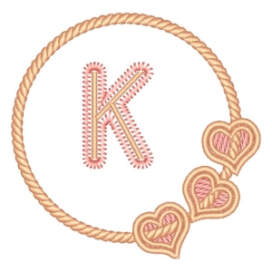 Matriz de bordado Letra K em Moldura Corações