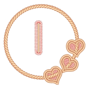 Letter I in Frame with Hearts Embroidery Design