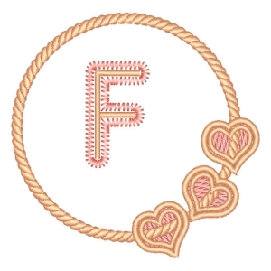 Letter F in Frame with Hearts Embroidery Design