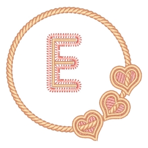 Letter E in Frame with Hearts Embroidery Design