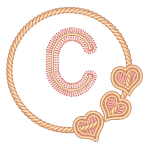 Letter C in Frame with Hearts Embroidery Design