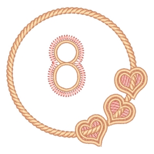 Number 8 in Frame with Hearts Embroidery Design