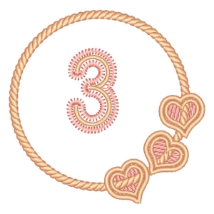 Number 3 in Frame with Hearts Embroidery Design