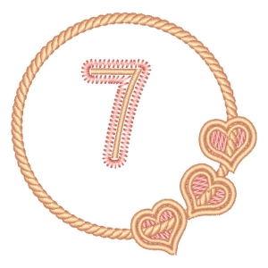 Matriz de bordado Número 7 em Moldura Corações