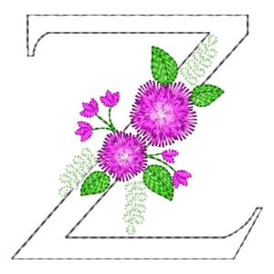Matriz de bordado Letra Z em Contorno e Floral