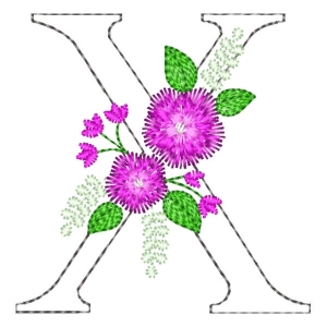 Letter X Contour and Flower Embroidery Design
