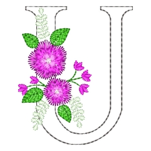 Letter U Contour and Flower Embroidery Design