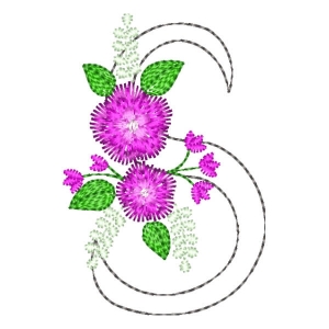 Letter S Contour and Flower Embroidery Design