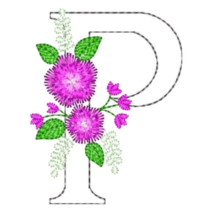 Matriz de bordado Letra P em Contorno e Floral