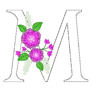 Matriz de bordado Letra M em Contorno e Floral