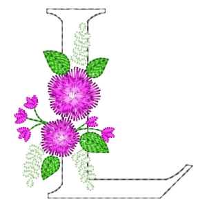 Matriz de bordado Letra L em Contorno e Floral