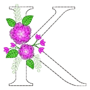 Letter K Contour and Flower Embroidery Design