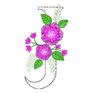 Letter J Contour and Flower Embroidery Design