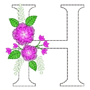 Letter H Contour and Flower Embroidery Design