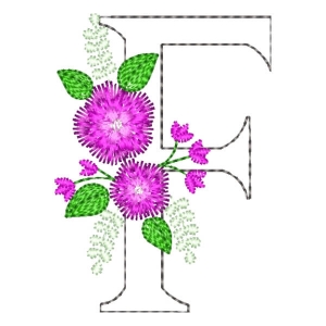 Letter F Contour and Flower Embroidery Design