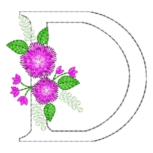 Matriz de bordado Letra D em Contorno e Floral