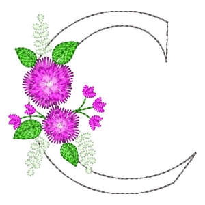 Matriz de bordado Letra C em Contorno e Floral