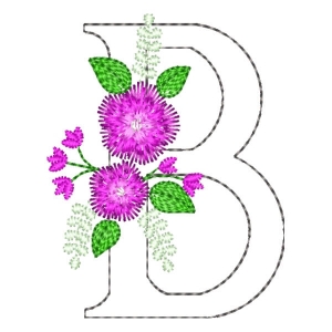 Matriz de bordado Letra B em Contorno e Floral