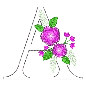 Letter A Contour and Flower Embroidery Design