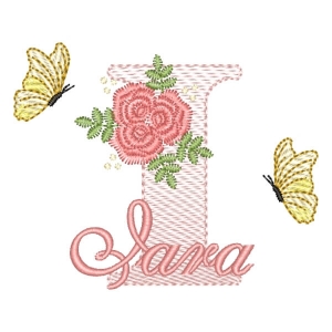 Matriz de bordado Alfabeto com Floral e Nome Letra I