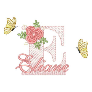 Matriz de bordado Alfabeto com Floral e Nome Letra E