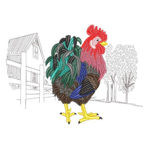 Rooster in Farm Embroidery Design