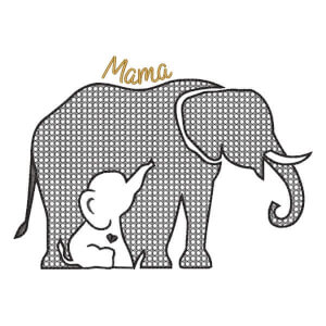 Elephant and Cub Embroidery Design