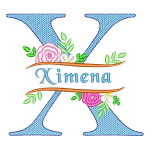 Matriz de bordado Alfabeto Floral com Nome Letra X