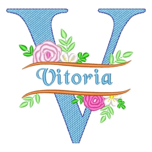 Matriz de bordado Alfabeto Floral com Nome Letra V