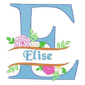 Matriz de bordado Alfabeto Floral com Nome Letra E